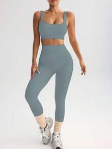 Ribbed Fitness Set - Soft Comfort And Practicality. - 深灰色 - 查看 3