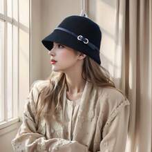 秋冬羊毛毡优雅复古钟形帽，高品质小号女士渔夫帽