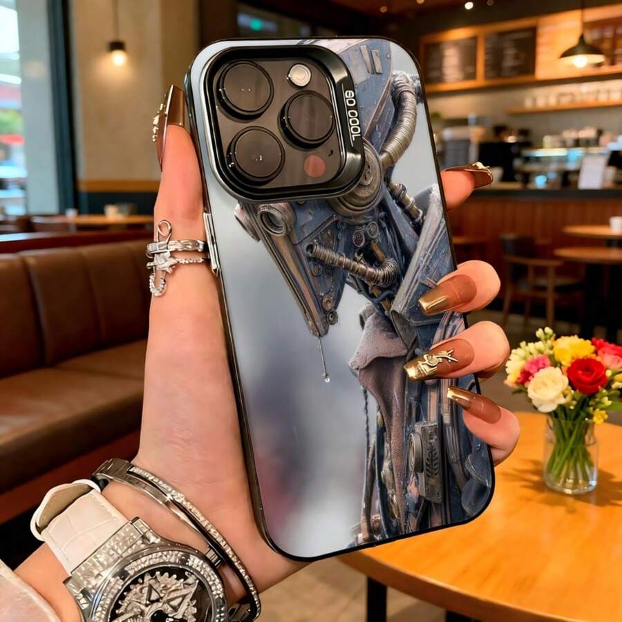 Cubierta de telefono con diseño de robot futurista azul gris oscuro para iPhone 14 Pro Max funda protectora con impresion de mecha y texto SO COOL ideal para uso diario en cafeterias y salas de estar - Blanco - Ver 1
