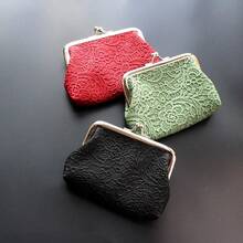 1PC Ginger Lace Embossed Coin Purse With Metal Clip Design, Retro Elegant Style, Mini Portable Coin Card Storage, Niche Texture Accessories, Versatile For Daily Commuting - màu đen - Xem 2