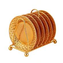 1 Set Gold Metal Coaster Holder, Tray, Fruit Plate, Snack Dish, Cake Stand, Organizer Rack - Gold - View 2