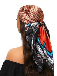 1pc Fashion Square Scarf With Print, 35.4inch New Silk Scarf Luxury Shawl 90*90cm, Versatile Neck Wrap For Men, Suitable For All Seasons - Multicolor - View 7