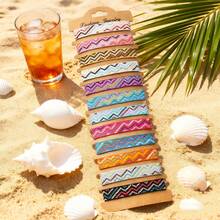 12 قطعة/الحزمة سوار صداقة للنساء بوهيمي مصنوع يدويًا قابل للتعديل مع تميمة، إكسسوارات مجوهرات للفتيات