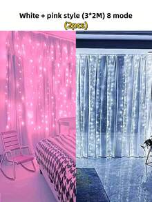 1条300/200/100 LED窗帘灯串，带遥控器，8种模式，尺寸298.7*298.7/201/100厘米，USB供电，USB连接方便，金属窗帘灯装饰，卧室照明 - 白色 - 查看 18
