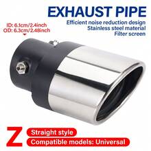 1.5" - 2.1" Stainless Steel Bolt-On Car Exhaust Muffler Tip, Silver