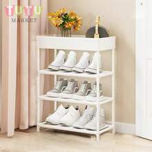 Estante De Almacenamiento Para El Suelo De La Cocina, Carrito Organizador, Estante De Almacenamiento Multicapa Para Sala De Estar, Dormitorio, Estante Con Ruedas, Coche Para Aperitivos, Multifuncional De 4 Capas, El Estante Superior Se Puede Utilizar Para Guardar Objetos, Mientras Que Los Tres Estantes Inferiores Se Pueden Utilizar Para Guardar Zapatos, Carrito De Almacenamiento Multiusos Para La Cocina Con Ruedas, Organizador De Especias, Utensilios Y Alimentos, CamióN De Aperitivos, Estante, Estante De La Sala De Estar Y La Cocina, Estante MóVil, Carrito (Blanco, Negro) - Blanco - Ver 3