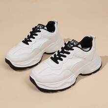 女士新款厚底运动鞋，轻便休闲鞋，小白鞋，网球鞋，百搭跑鞋，可爱时尚轻便厚底运动鞋 - 黑色 - 查看 9