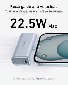 Power Bank con Conector USB-C Plegable Integrado, Cargador portátil de 5000 mAh 22.5, para 17/16/15 Serie, S22/23 Series,, Pro/, yás (Azul) - Ver 11