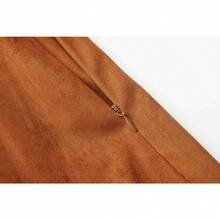 Dravelle 优雅休闲波西米亚风性感高腰中长裙 - 棕色咖啡色仿麂皮面料，流苏裙摆，简约时尚风格，柔软舒适，适合海滩度假、日常办公、节日庆典、生日派对、约会、旅行、感恩节、夏季、春季、秋季和冬季穿着。 - 棕色 - 查看 5