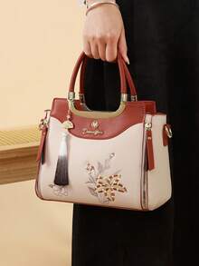 3pcs Embroidered Women Handbag Set, Including Shoulder Bag, Crossbody Bag And Tote Bag - Multicolor - View 3