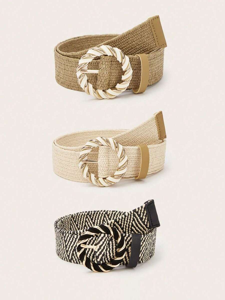 Fashionable Versatile Woven Belt, Vintage Dress/Coat Waist Cincher , Round Buckle Decor - 100 - View 1