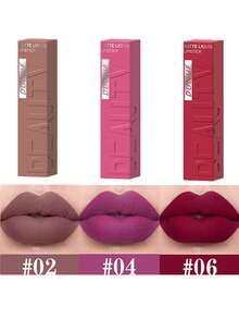 裸棕色哑光液体唇膏，丝绒性感深红色唇彩，不粘腻，持久唇妆 - 彩色 - 查看 23