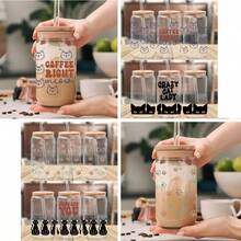 4片装可爱猫咪UV立体转印贴纸，适用于16盎司利比玻璃杯 - 防水3D水晶转印贴纸，可用于DIY手工制作、马克杯、笔记本电脑等