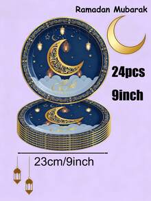 [Ramadan Special Offer]24/48/96/100 Pcs/Set Disposable Cutlery Set, Including 7-Inch Paper Tray, 9-Inch Paper Tray,Supplies For Ramadan Kareem Festival, Eid Mubarak Decorations, Supplies For Islamic And Muslim Meetings, Eid Al-Fitr Decoration, Ramadan Gifts, Ramadan Home Supplies, Kitchen Supplies, Paper Cutlery For The Family Holiday Of Eid - Multicolor - View 9