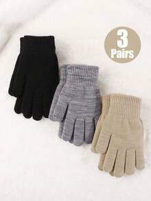 2 Pairs Unisex Solid Color Simple Knitted Full Finger Gloves, Warm For Autumn/Winter, Daily Life, Outdoor And Leisure Halloween Accessories Winter Gloves