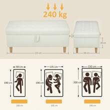 HOMCOM Upholstered Stool With Storage, Wooden Legs, Soft Fabric Cover, Cream White On Site