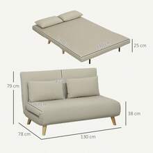 HOMCOM Sofa Bed With Sleeping Function 130 X 78 Sofa With Lumbar Pillow, Velvet Look, Adjustable Backrest For Living Room, Bedroom, Beige