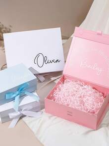 Personalized Magnetic Ribbon Gift Box, Customized Bridesmaid Invitation Box, Bride's Gift Box, "Will You Be My Bridesmaid?" Box, Wedding Gift Box - Multicolor - View 3