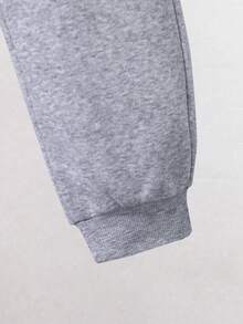 Tween Boy Cartoon Print Warm Hoodie And Sweatpants Set - Grey - View 7