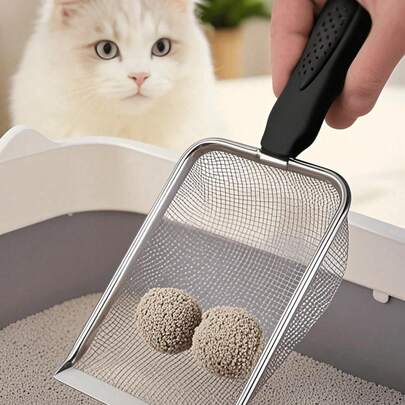 Extra Large Stainless Steel Cat Litter Scoop, Durable Metal Material, Wide Sifting Surface, Efficient Filtration, Ideal Tool For Cleaning Cat Litter Box, Suitable For Kittens