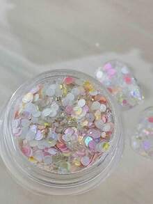 1 Box Mermaid Nail Art Decorations, Autumn Pink & White Shimmery Bubble Sequins, Sparkling Eye Makeup Accessories, Delicate Nail Art Supplies, Nail Sequins, DIY Glitter, Nail Salon Decorations