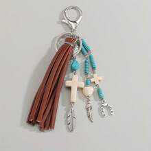 1 Piece Western Cowboy Style Faux Leather Tassel Turquoise Cross Leaf Horseshoe Pendant Keychain, Unisex Retro Fashion Backpack Car Keychain Pendant, Suitable For Daily Wear, Gift For Family And Friends - Nhiều màu - Xem 2