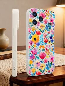 1 pieza Funda de teléfono con diseño floral vibrante en colores intensos sobre fondo oscuro, estilo artístico ideal para celebraciones festivas y temporada de verano, protección elevada para lente con diseño de ojo, resistente a golpes, compatible con iPhone17 ProMax/16/15/14/13/12/11/Plus/Pro/ProMax, compatible con Galaxy A34/A35/A54/A55, Galaxy S20/S21/S22/S23/S24/S25 Ultra/Plus, compatible con Galaxy/Redmi/Honor/OPPO/ViVo - Blanco - Ver 5