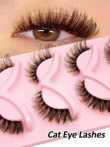 Rikuaild 5 Pairs Fluffy Brown False Eyelashes, Transparent Eyelash Stems, Invisible Eyelash Bands, Natural Criss-Cross Curly Cat Eye Lashes, Fox Eye Effect Faux Mink Lashes, Suitable For Daily Makeup, Christmas Gift - 眼尾拉長款 - 查看 1