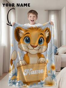 1pc Personalized Custom Blanket With Little Lion Pattern, Photo Design Baby Blanket, Commemorative Baby Shower Gift - Multicolor - View 3