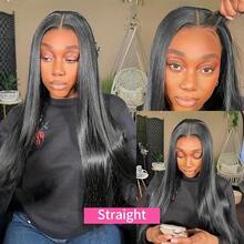 即戴即用无胶假发，真人发，预先拔毛，预先剪裁，5x5直发蕾丝前假发，女士真人发假发，无需胶水，蕾丝前闭合，即戴即用，180%密度，自然黑 - Natural Black - 查看 9