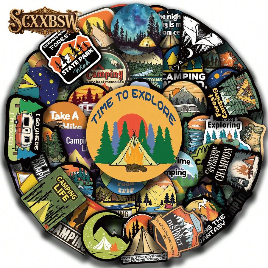 SCXXBSW 50pcs Camping Stickers, Cool Anime Stickers, Decorative Stickers, Waterproof And Durable. Classic Gift Decorations, Value Pack, Cute Cartoon Stickers, Waterproof And Durable. These Phone Case Decorations Can Be Applied To Laptops, Phones, Water Bottles, Guitars, Skateboards, Suitcases, Etc., Starting Your DIY Creative Journey. They Are The Top Choice For Gifts During Halloween And Christmas. - Multicolor - View 1