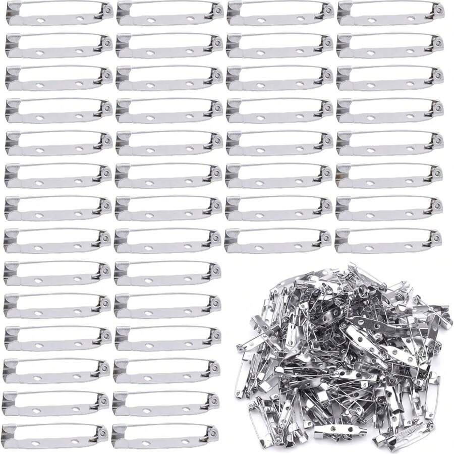 100 Pieces Of Silver Brooch Pin Fasteners, Strip Pins - Suitable For Badges, DIY Projects, Sewing, Party, Wedding Name Tags, And Clothing Accessory Fixation - Multicolor - View 1