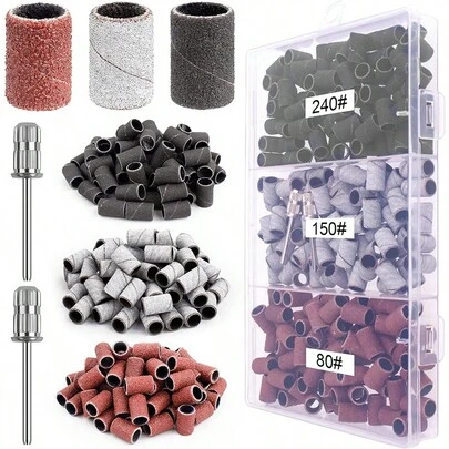 Sanding Bands For Nail Drill Sanding Bands #80 #150 #240 Grits 150Pcs Color Coarse Fine Nail Sanding Bands 2Pcs Nail Drill Bits 3/32" Mandrel Bits Portable Storage Box Set Manicure