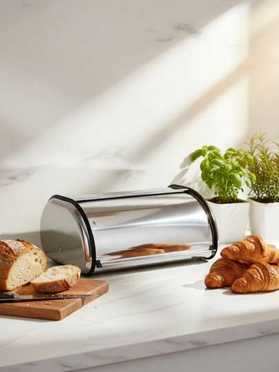 BLOOM STORE - Panera de Acero Grande con Puerta Corredera para Encimera, Caja de Pan y Bollería para Cocina, 43*27*18 cm / 35.5*23*14.5 cm