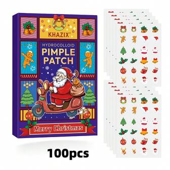 100片圣诞节祛痘贴，面部祛痘贴，圣诞装饰贴纸，可遮盖瑕疵和隐形痘印