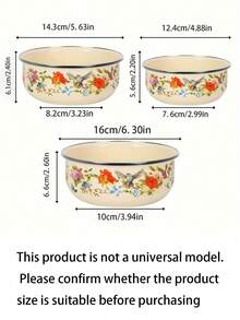 3pcs Enamel Baking & Serving Set, Multi-Functional Sealed Food Storage Containers, Provide 12/14/16 Capacity Storage Containers For Fruits And Vegetables, With Lids, For Fresh Produce, Portable Lunch Box, Freezer , Dishwasher Lunch Box, Patterned Design Fashionable Enamel Bowls With Lids, Soup Bowl, Salad Bowl, Enamel Fridge Container Microwave , Ideal For Home Kitchen, Office, School Lunch, Outdoor Camping Picnic.