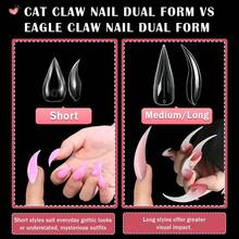 Halloween Cat Claw Medium Curved Stiletto Nail Dual Forms For Poly Gel Extension, Cat Claw Nail Tips Full Cover Eagle Claw Press On Nails For Nail Art Design Salon DIY(2 ,280Pcs,14 Sizes) - 中等的 - 查看 4