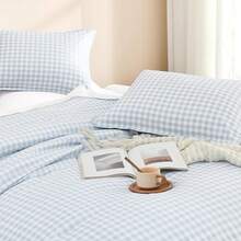 Checkered Comforter Twin (66x90Inch), Black White Plaid Gingham Bed Set, Lightweight Microfiber Geometric Preppy Bedding, 2 Pieces, Bedding F2BF - 13 - Gingham - Xanh dương - Xem 9