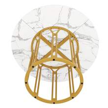 Round Dining Table (1 Piece), Kitchen Table, Breakfast Table, Metal Legs, Gold/Black Marble Pattern - Gold - View 11