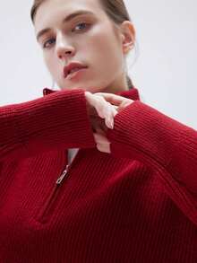 Women Cashmere Oversized Quarter Zip Pullover Sweater Long Sleeve Collared Ribbed Knit Jumper Tops, 2025 Style - trắng - Xem 9