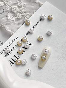 10 chiếc charm móng tay hình hoa ngọc trai giả 3D màu vàng và bạc, phụ kiện làm móng cao cấp cho ngày Valentine, phù hợp cho nhiều mục đích trang trí móng tay DIY. - Nhiều màu - Xem 1