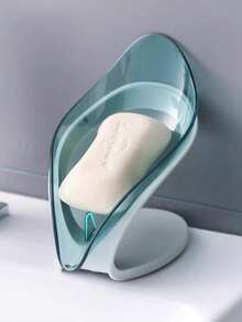 1pc Leaf-Shaped Self-Draining Soap Dish - Oval Plastic Bathroom Accessory For Easy Storage & Organization, Christmas/Halloween Gift Decoration - Multicolor - View 1
