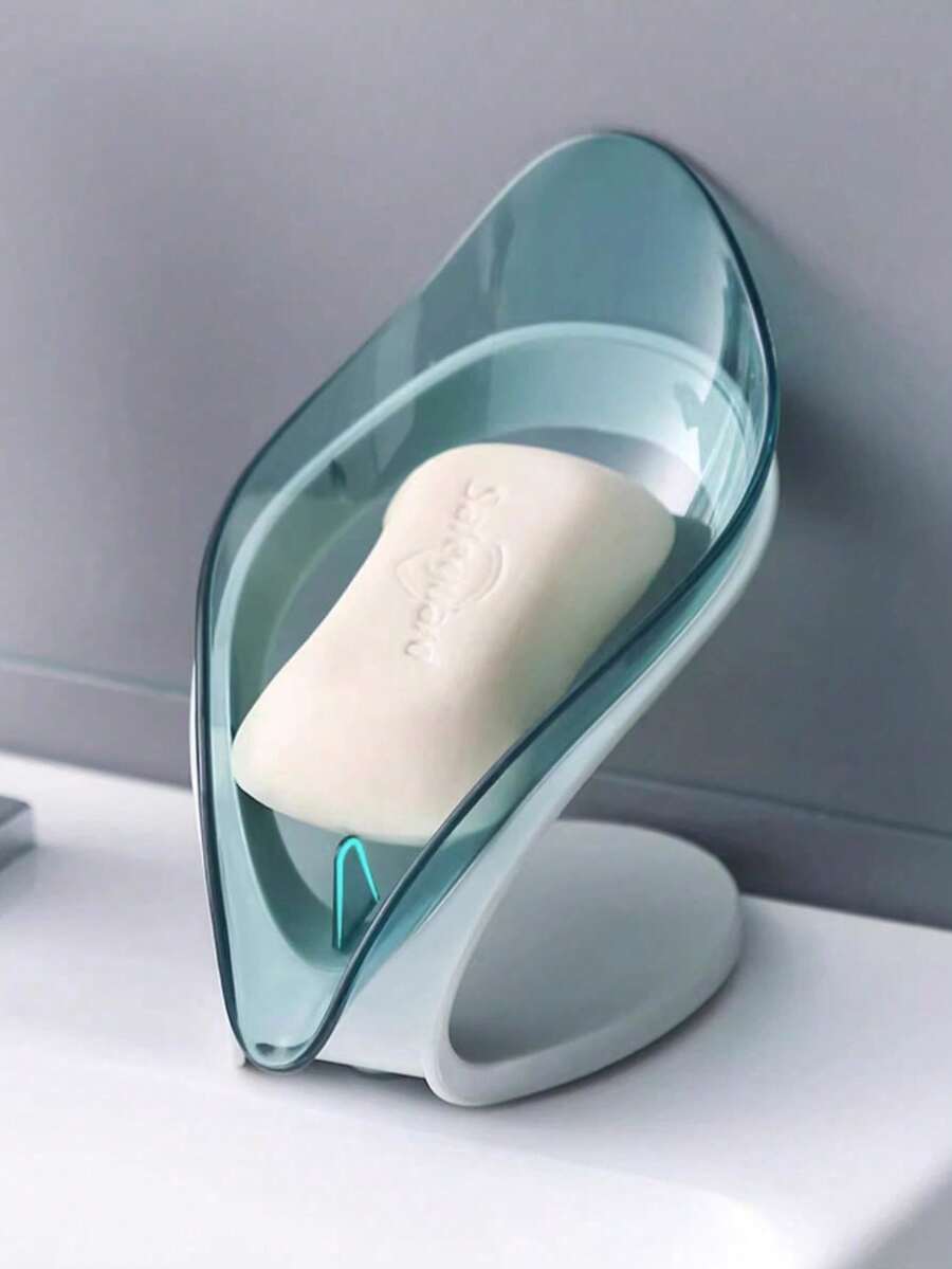 1pc Leaf-Shaped Self-Draining Soap Dish - Oval Plastic Bathroom Accessory For Easy Storage & Organization, Christmas/Halloween Gift Decoration - Multicolor - View 1