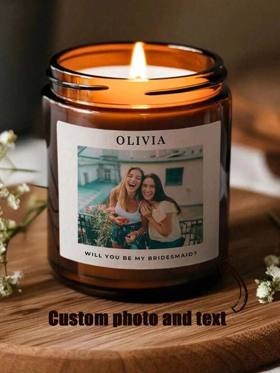 Custom Photo Candle Label Personalized Bridesmaid Proposal Candle Label Customizable Photo Family Photo Gift, Personalized Photo Birthday Gift, Anniversary Gift 2026 New Year Gift For Couple Anniversary Gift Custom Photo Wine Label Newly Engaged Couple Wine Label(Only Label), Party Decor - Multicolor - View 1