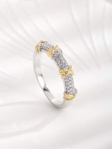 1枚时尚简约18K镀金铜锆石戒指，适合女性日常佩戴和节日礼物 - 彩色 - 查看 6