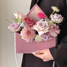 10/5pcs Foldable Flower Gift Boxes, Envelope Flower Boxes With White Pearl Chain, Envelope Shaped Floral Gift Boxes, Foldable Bouquet Envelope Boxes, Suitable For Wedding, Birthday, Valentine's Day Gifts, Applicable For Valentine's Day, Wedding, Mother's Day/Graduation/Teacher's Day - Multicolor - View 3