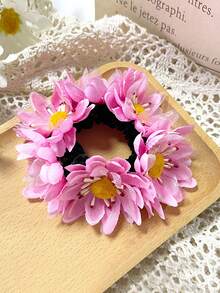 1件装女士新款纯色仿菊花雏菊发圈，适合海滩、夏威夷度假、日常佩戴、丸子头造型、节日、派对、送礼，可作马尾辫发圈、发绳、发圈、发圈、发绳、弹性发带、头饰、发圈、美容家居发饰 - 彩色 - 查看 14