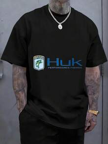 Men's Print T-Shirt - Bass Huk Performance Fishing Logo Print Casual Round Neck Short Sleeve Tee For Urban Streetwear, All-Season Comfort Fit
-Black - 黑色 - 查看 2
