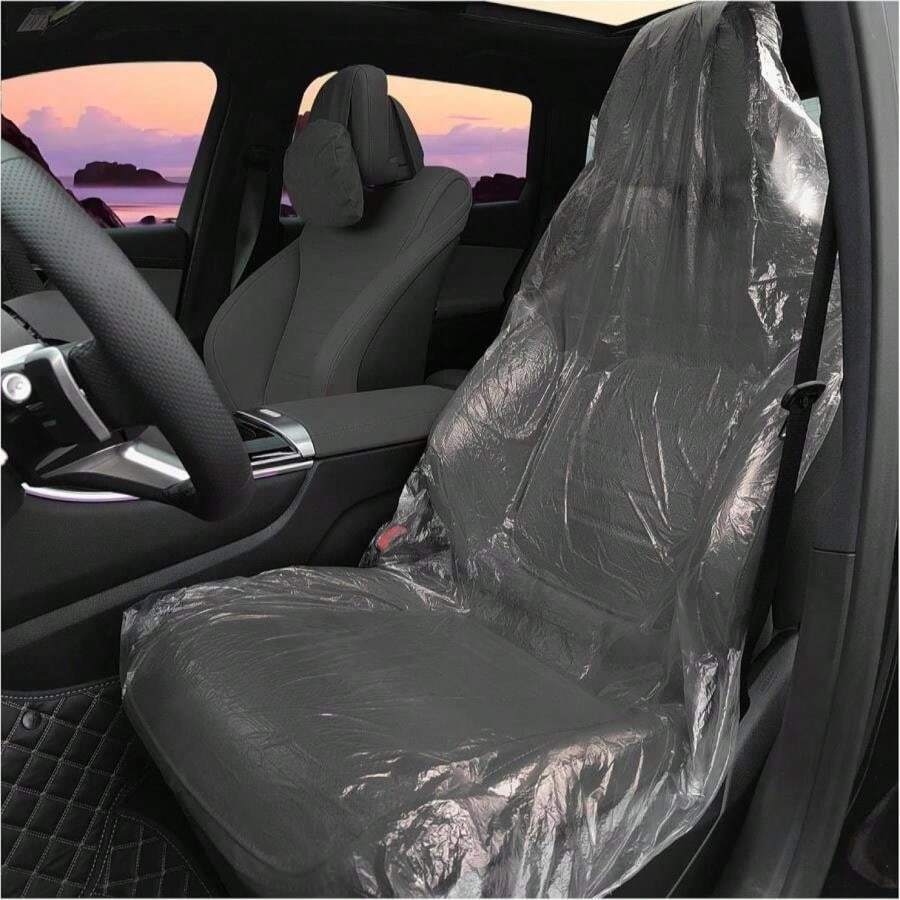 50PCS Disposable Car Seat Covers Provide Temporary Protection,Plastic Seat Covers For Cars Keep Car Interior Tidy,Universal Car Accessories &Amp; Car Seat Protector For Most Cars - trắng - Xem 1