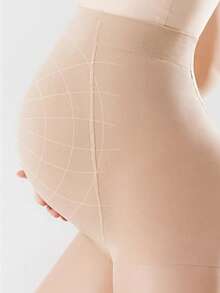 1 Pc Maternity Beige Pantyhose - Fashionable Minimalist Casual, Lightweight Breathable, With Adjustable Elastic Waistband